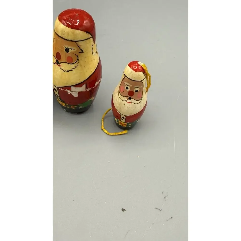 Vintage Wooden Santa Stacking Doll Set Folk Art Nesting Christmas As Is
